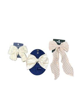 Set Of 3 Women's Hair Bow Clips - Gingham, Satin & Textured Off-White